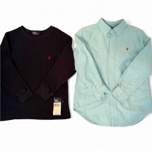 Polo Ralph Lauren Boys Size 7 L/S Shirt Lot of 2 Waffle Knit & Oxford Pristine